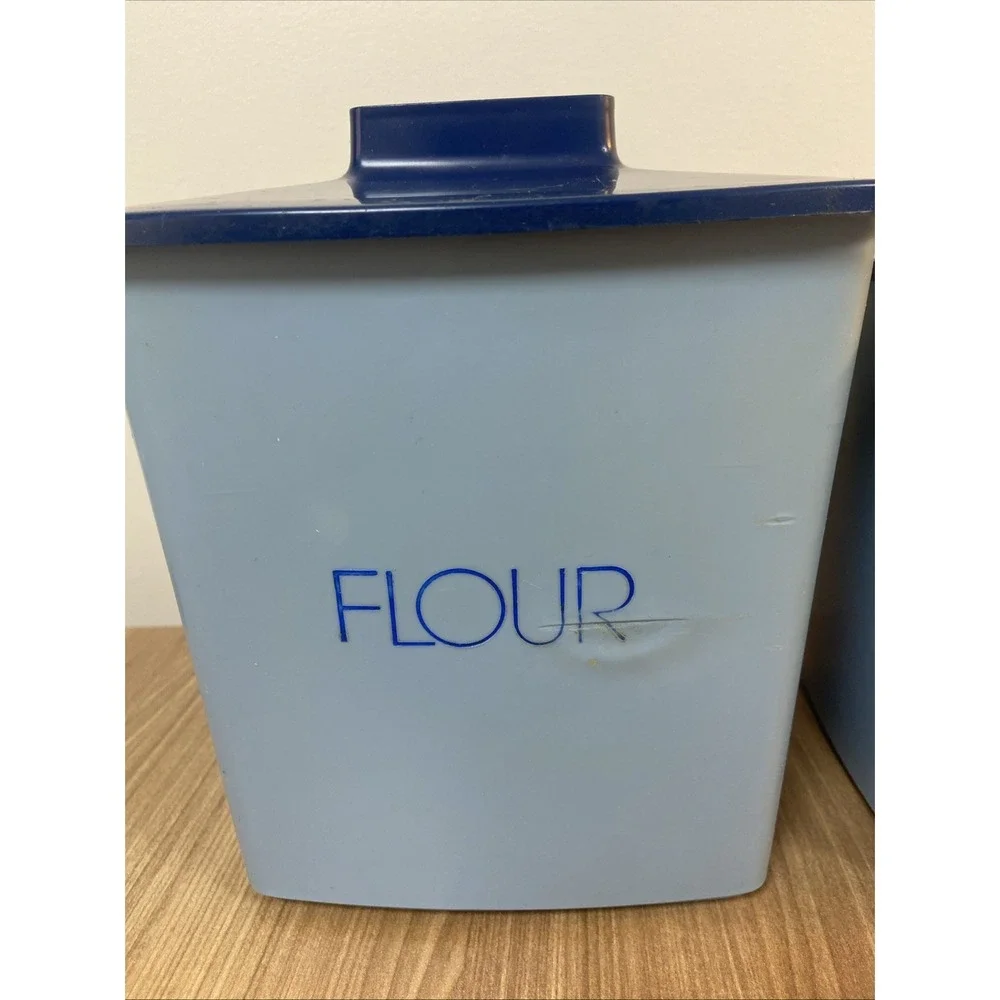 Vintage 1970s Tucker Housewares 4 piece Plastic Blue Canister Nesting Set MCM